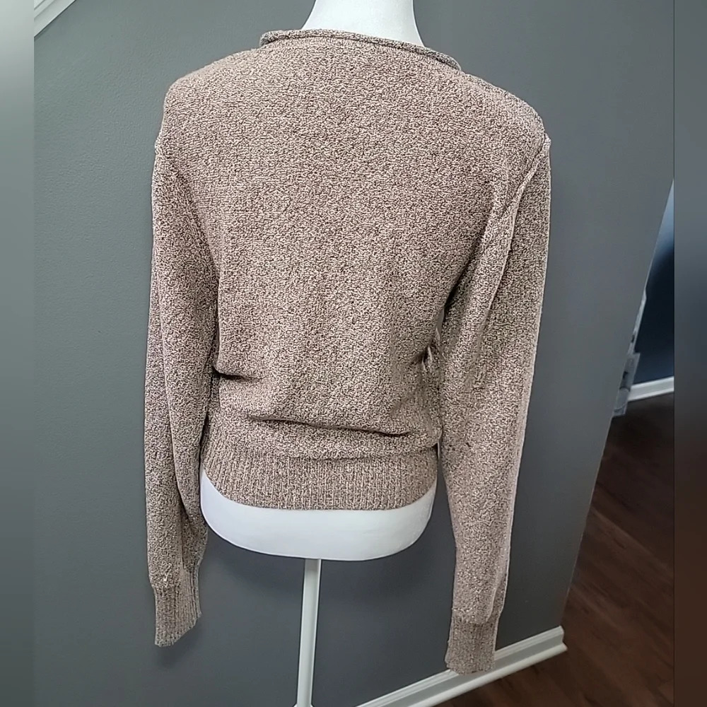 FREE PEOPLE S Going For Gold Wrap Sweater Dusty Rose Pink Knit Metallic V Neck - Picture 5 of 7